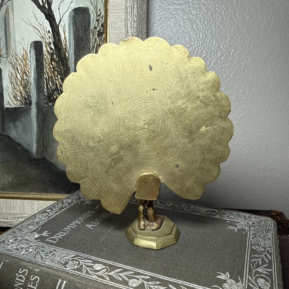 VTG Brass Peacock Figurine Enamel Tail India 4.5” MCM Hollywood Regency Decor - Picture 3 of 8